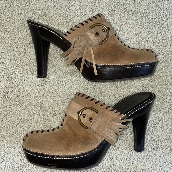 Coach Tan Suede Tassel Mules Clogs - Picture 1 of 7